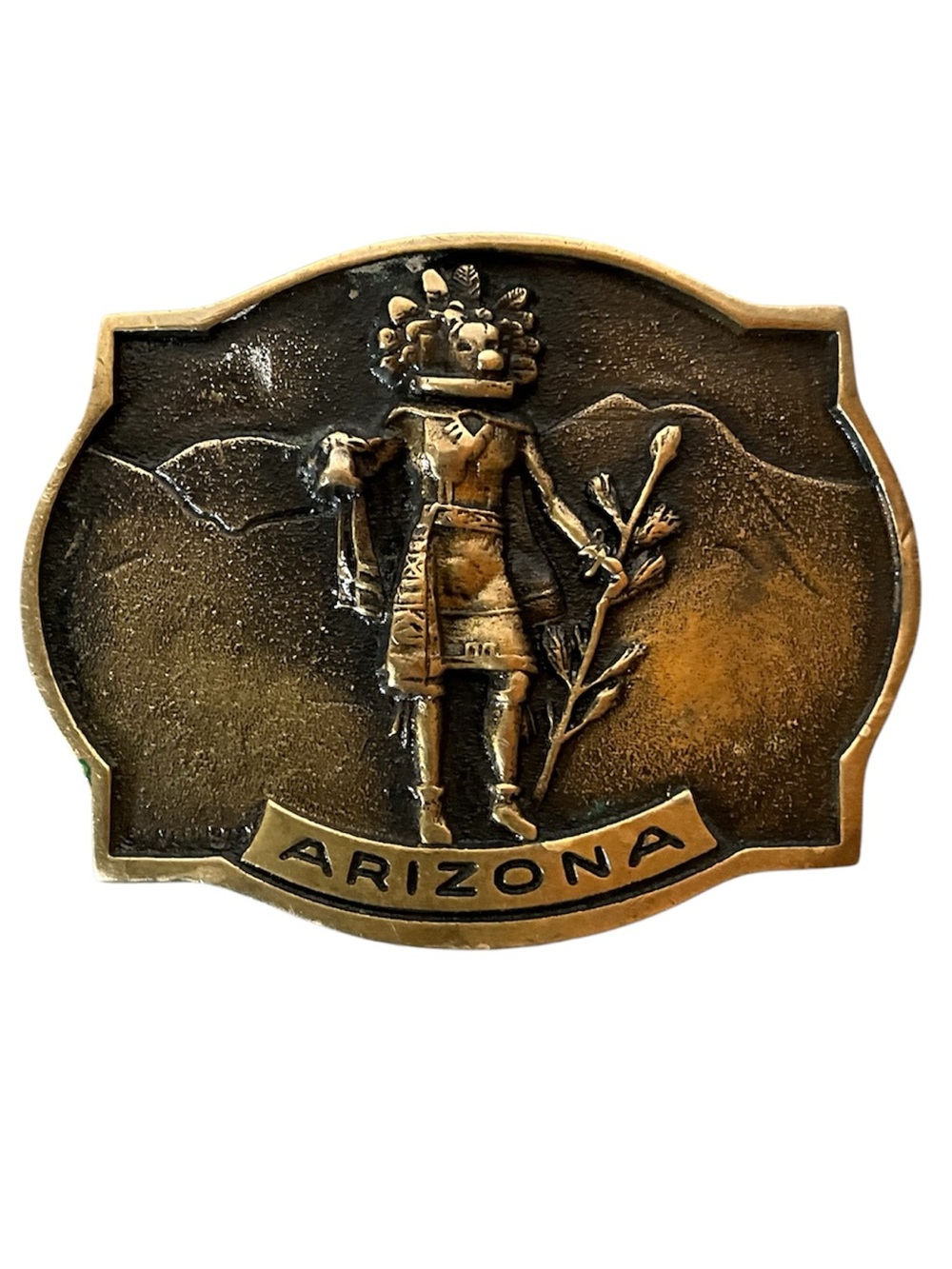 Vintage 1978 Arizona Morning Kachina Solid Brass Belt Buckle J Lunge